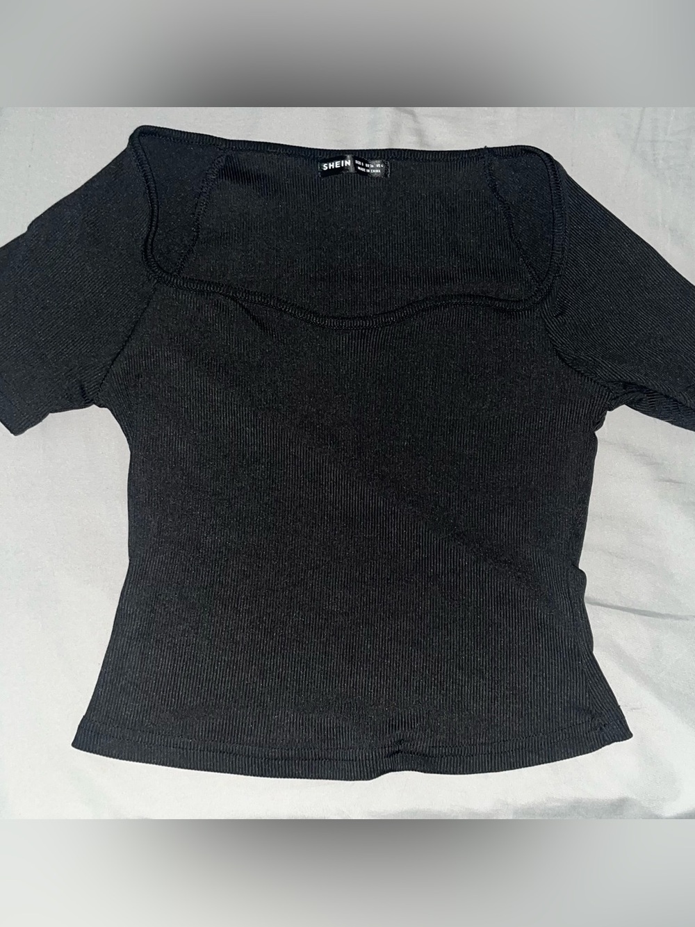 Black ribbed square neck crop top short sleeve top size small